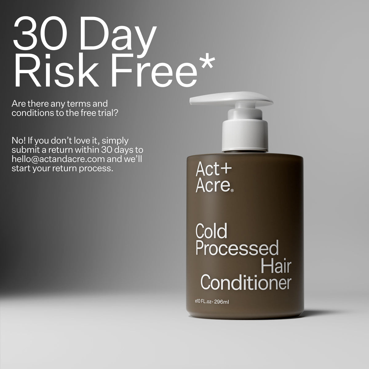 Act+Acre 1% Vitamin B-5 Fine Hair Conditioner with text reading "30 Day Risk Free*"